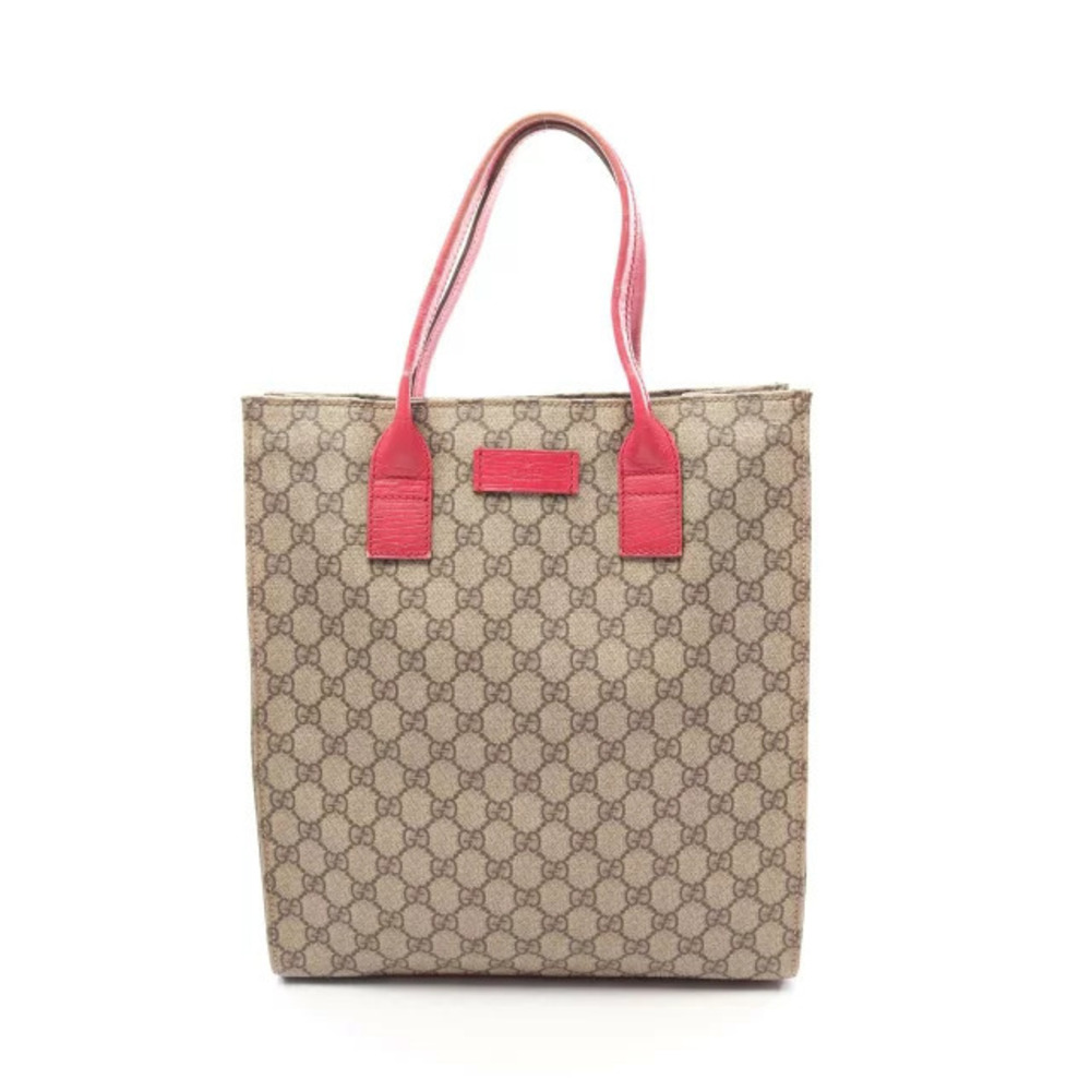 Gucci GG Supreme Tote Bag Canvas Leather Beige Cream Pink